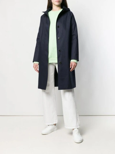 Shop Mackintosh Navy Bonded Cotton Hooded Coat Lr-021 In Blue