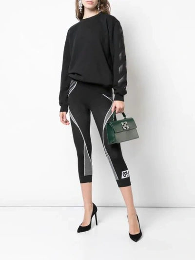 Shop Off-white Patterned Cropped Leggings In Black