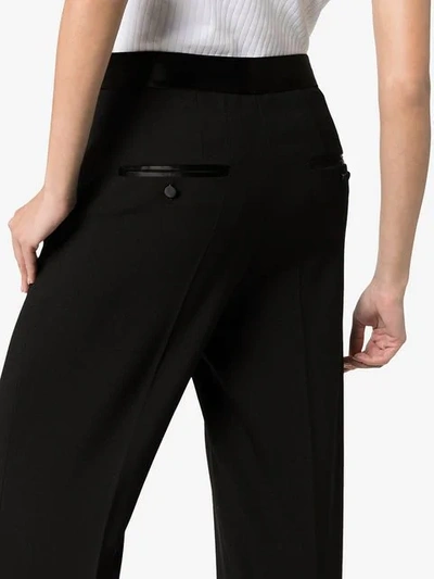 Shop Helmut Lang Wide Leg Wool And Mohair Blend Tuxedo Trousers In Black