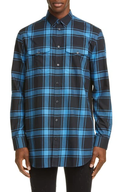Shop Givenchy Classic Check Button-down Shirt In Black/blue