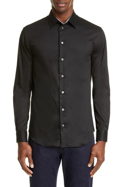 Shop Emporio Armani Trim Fit Button-up Shirt In Black