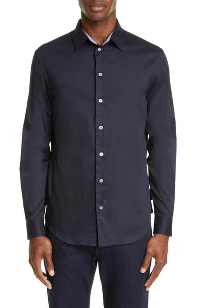 Shop Emporio Armani Trim Fit Button-up Shirt In Navy