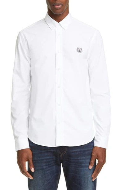 Shop Kenzo Tiger Crest Slim Fit Button-down Shirt In White
