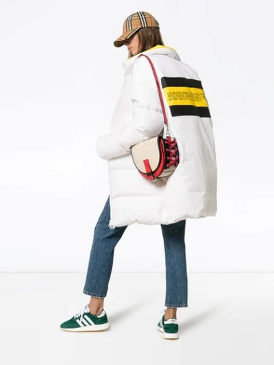 Shop Calvin Klein Jeans Est.1978 Logo Stripe Print Goose And Feather Down Puffer Jacket In White