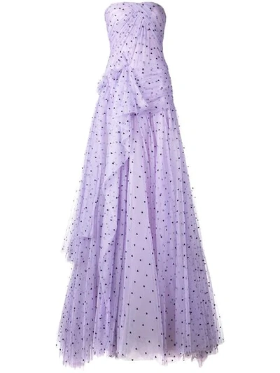 Shop Carolina Herrera Strapless Flared Maxi Dress In Purple