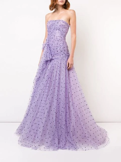Shop Carolina Herrera Strapless Flared Maxi Dress In Purple
