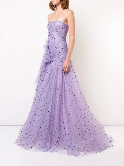 Shop Carolina Herrera Strapless Flared Maxi Dress In Purple