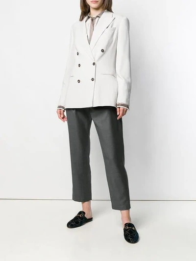 Shop Brunello Cucinelli Double Breasted Blazer In Neutrals