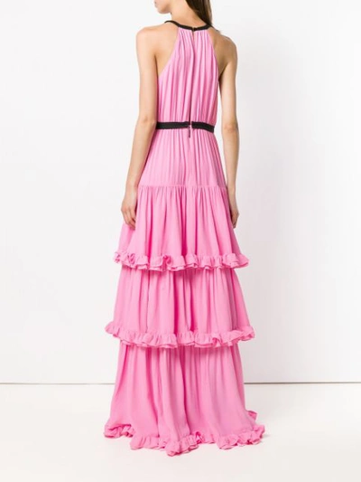 Shop Msgm Tiered Ruffled Halterneck Gown - Pink