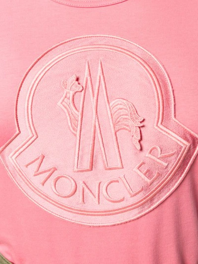 Shop Moncler Logo Embroidered T-shirt In Pink