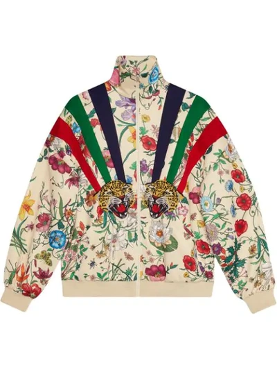 Shop Gucci Technical Jersey Jacket With Patches In Neutrals