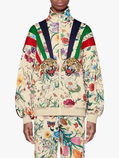 Shop Gucci Technical Jersey Jacket With Patches In Neutrals