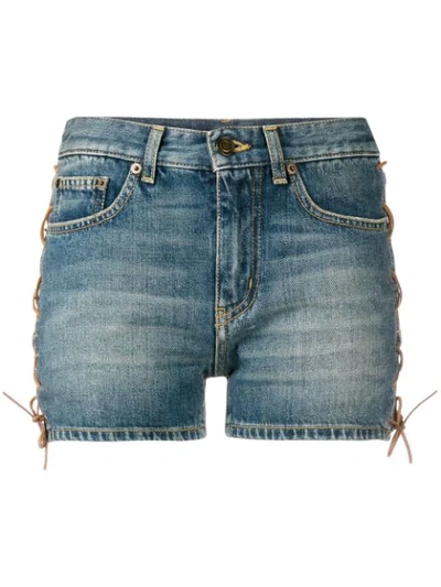 Shop Saint Laurent Stonewashed Denim Shorts In Blue