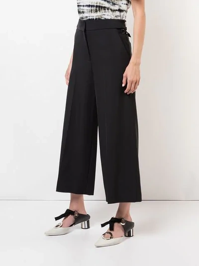 Shop Proenza Schouler Wide Leg Pleat Front Crop Cotton Trousers In Black