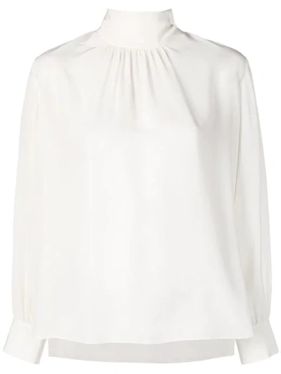 Shop Fendi Tie Neck Silk Blouse In White