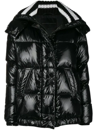 Shop Ermanno Scervino Striped Collar Padded Jacket - Black