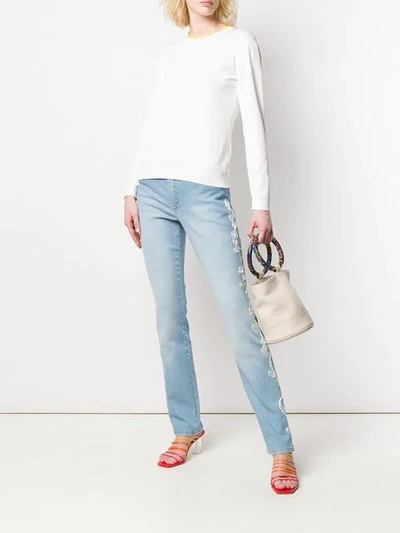 Shop Escada Embroidered Trim Straight Jeans In Blue