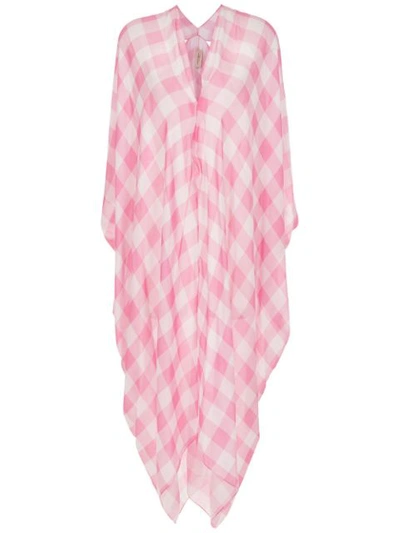 Shop Adriana Degreas Silk Plaid Kaftan In Pink