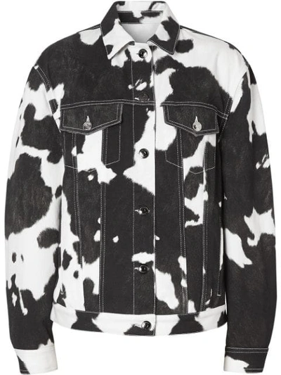 Shop Burberry Cow Print Denim Jacket In Black Pattern