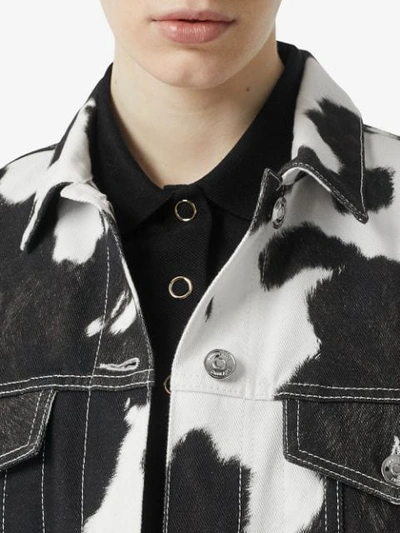 Shop Burberry Cow Print Denim Jacket In Black Pattern