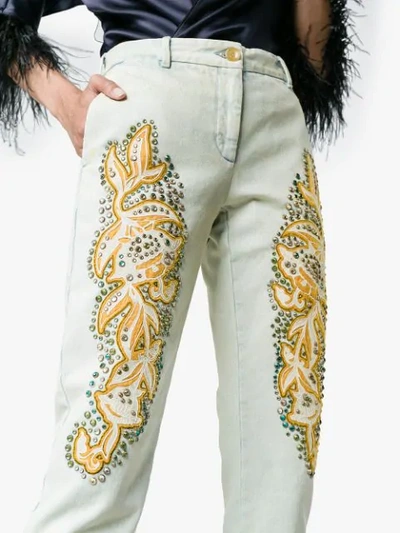 Shop Gucci Crystal Embroidered Denim Jeans In White