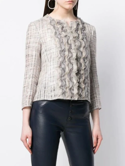 Shop Giorgio Armani Ruffle Detail Shirt In Neutrals