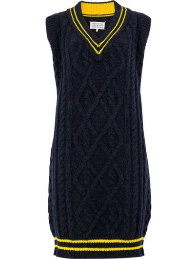 Shop Maison Margiela Cable Knit Sweater Dress - Blue