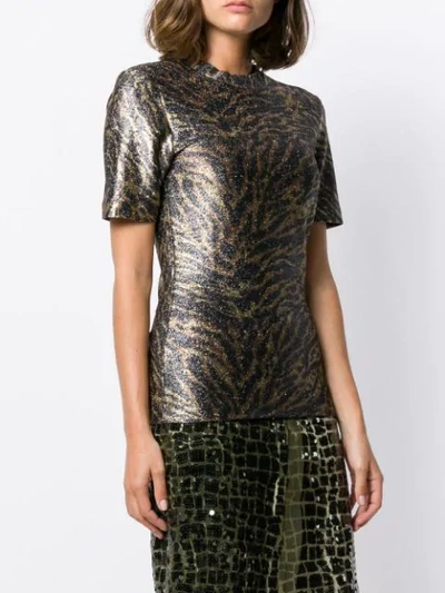 Shop Ganni Tiger-print Knitted Top In Gold