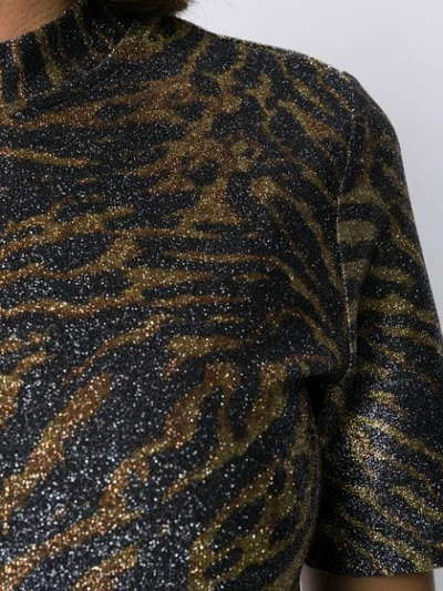 Shop Ganni Tiger-print Knitted Top In Gold
