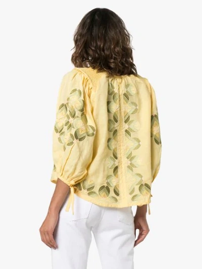 Shop Innika Choo Smock Linen Blouse In Yellow