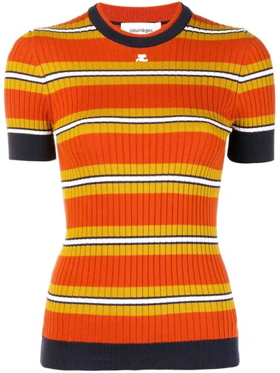 Shop Courrèges Striped Rib Knit Top In Orange