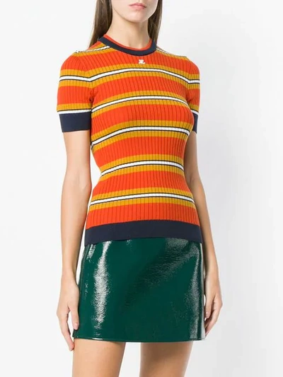 Shop Courrèges Striped Rib Knit Top In Orange