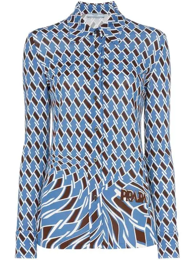 PRADA ARGYLE PRINT LONG-SLEEVED SHIRT - 蓝色