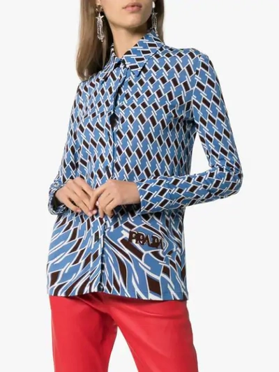 Shop Prada Argyle Print Long-sleeved Shirt In Blue