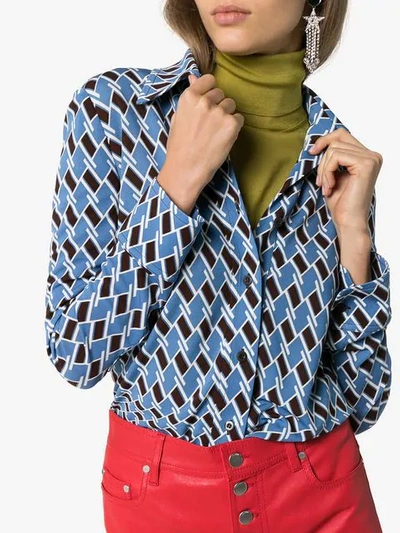 Shop Prada Argyle Print Long-sleeved Shirt In Blue