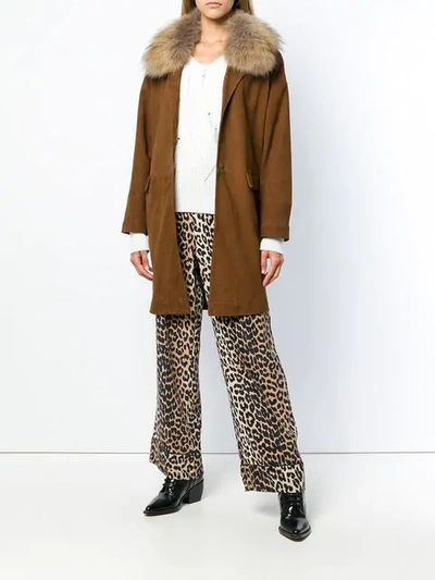 Shop P.a.r.o.s.h. Raccoon Fur Collar Coat In Brown
