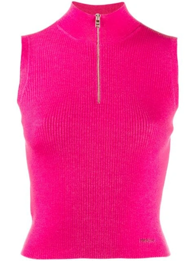 Shop Prada Ribbed Half Zip Vest In Pink