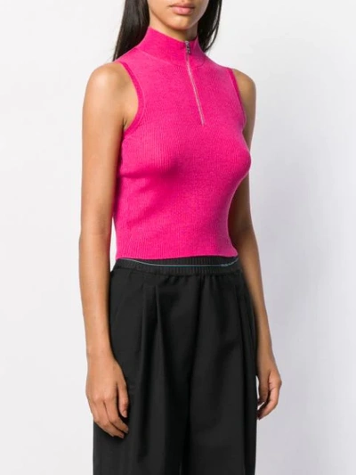 Shop Prada Ribbed Half Zip Vest In Pink