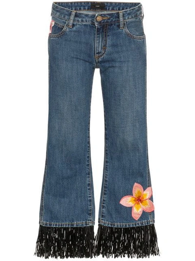 Shop Alanui Hawaii Flower-embroidered Jeans In Blue