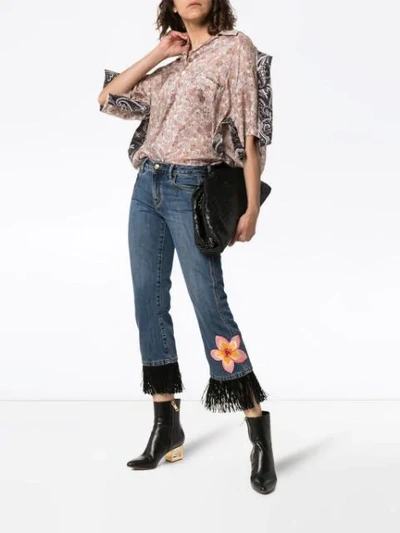 Shop Alanui Hawaii Flower-embroidered Jeans In Blue