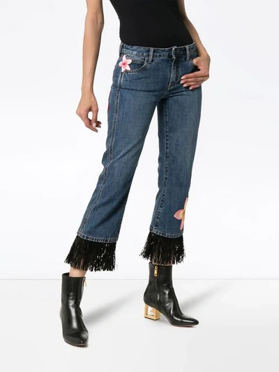Shop Alanui Hawaii Flower-embroidered Jeans In Blue