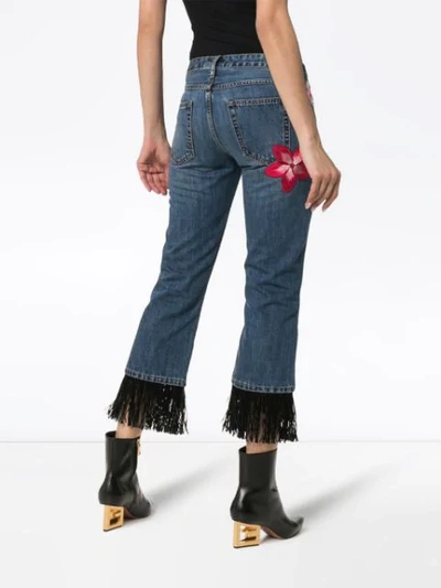 Shop Alanui Hawaii Flower-embroidered Jeans In Blue