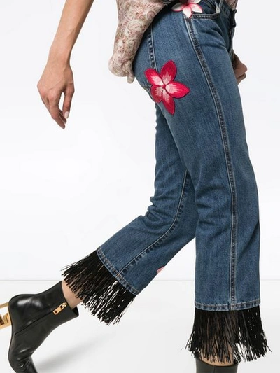 Shop Alanui Hawaii Flower-embroidered Jeans In Blue