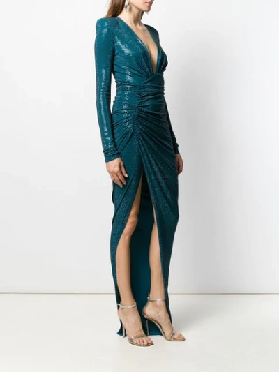 Shop Alexandre Vauthier Long-sleeve Fitted Maxi Dress In Blue