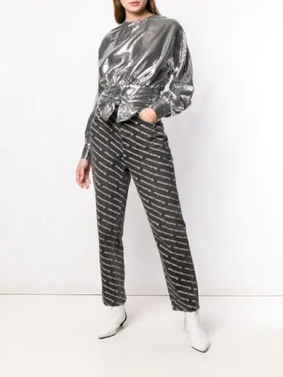 Shop Msgm Open Back Sequined Top In Silver