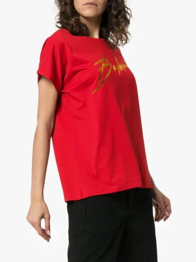 Shop Balmain Foil Logo T-shirt In Red