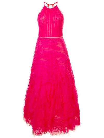 Shop Marchesa Notte Long Tulle Dress In Berry