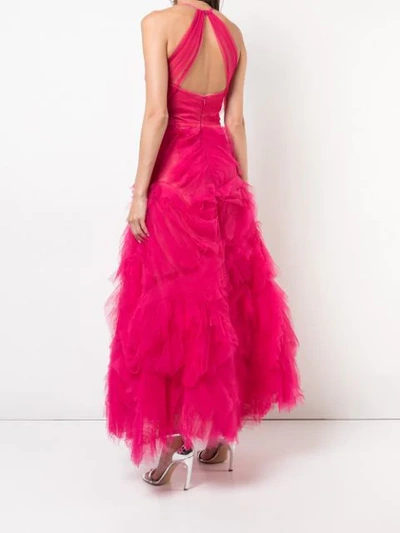 Shop Marchesa Notte Long Tulle Dress In Berry