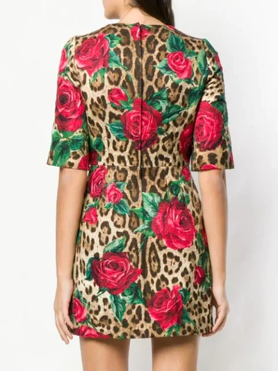 Shop Dolce & Gabbana Leopard Print Floral Dress In Neutrals