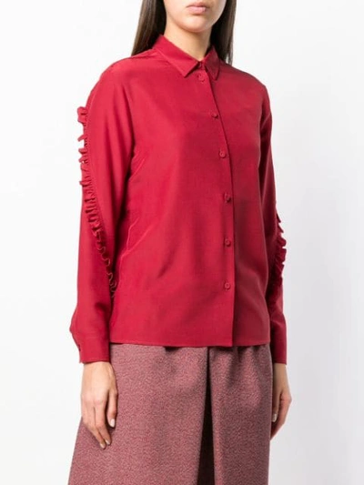 Shop Bottega Veneta Ruffled Sleeve Shirt In Red